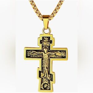 🆕Byzantium Crucifix Cross Necklace Vintage Stainless steel/Gold Plated